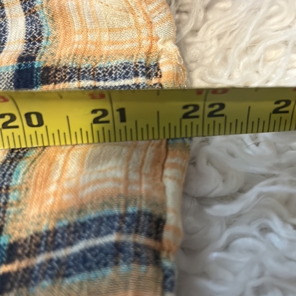 Free People Yellow Grunge Plaid Button Down Shirt Tunic raw hem👠 - Picture 9 of 11